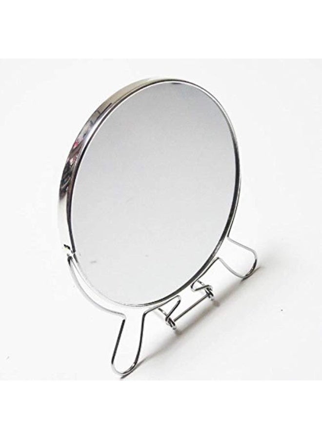 19cm Double-Sided Makeup Mirror with Metal Stand – Regular Mirror and 4X Magnifying Mirror – 360° Rotation – Round Tabletop Mirror for Skincare and Makeup - Image 1