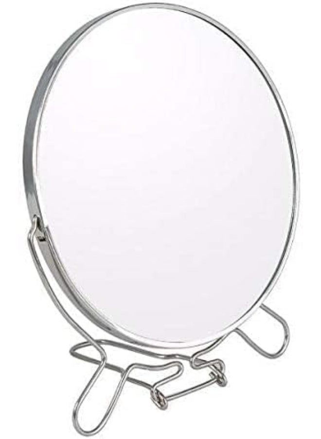 19cm Double-Sided Makeup Mirror with Metal Stand – Regular Mirror and 4X Magnifying Mirror – 360° Rotation – Round Tabletop Mirror for Skincare and Makeup - Image 2