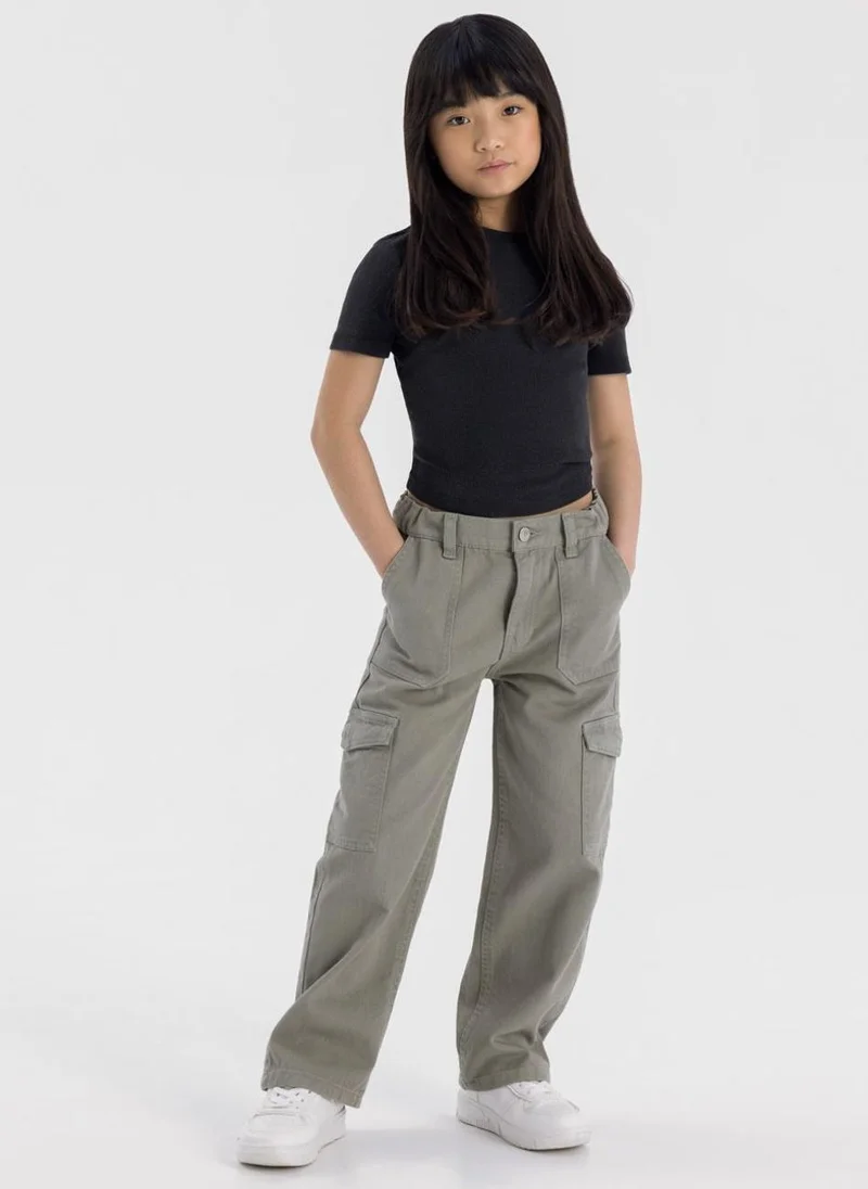 MINOTI Kids Girls Wide Leg Cargo Trousers