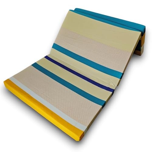 Deevine Craft 3 Fold 4 inch Thick 35X72 inch Tri Folding Medium Hard EPE Foam Floor Light Weight Foldable Movable Cot Mattress, Bed Mattress for Travel, Picnic, Yoga Mat Single Bed Beige Design - Image 1
