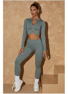 ovitio Women's Olive Green Two-Piece Sportswear Set with Long Sleeves  - Image 2