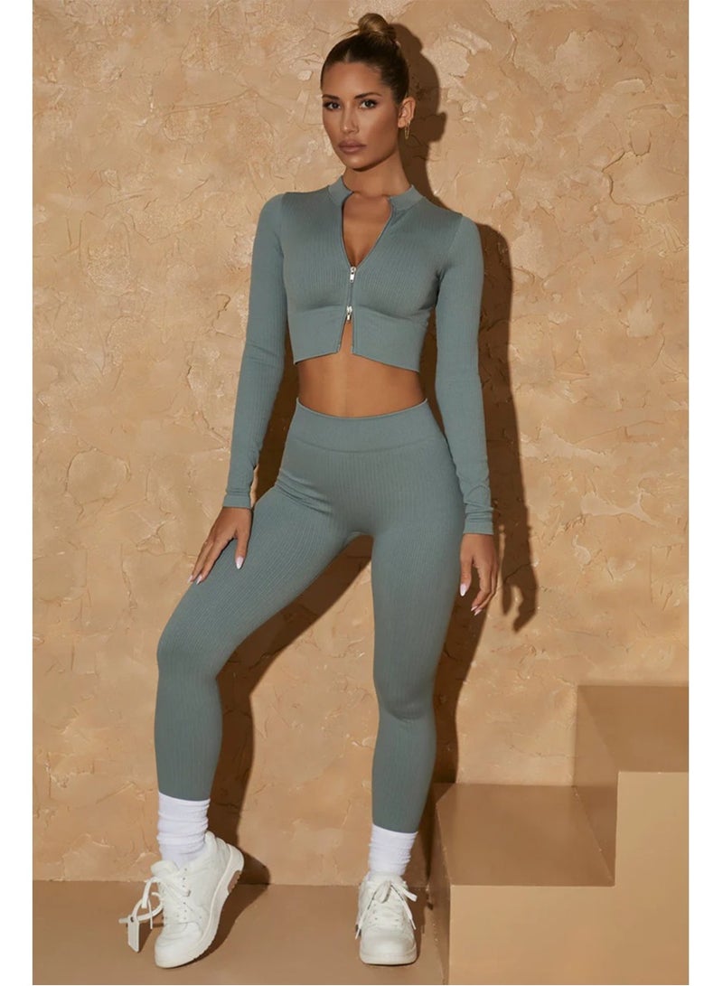ovitio Women's Olive Green Two-Piece Sportswear Set with Long Sleeves  - Image 2