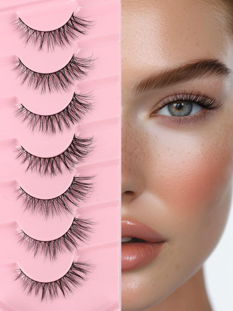 Siligli Eyelashes Natural Cat Eye Lashes 15mm Wispy Eyelashes Flared Fluffy Strip Lashes 0.1MM Thin Band False Eyelashes C Curl Lashes Siligli Eye Lashes Pack 7 Pair - Image 1