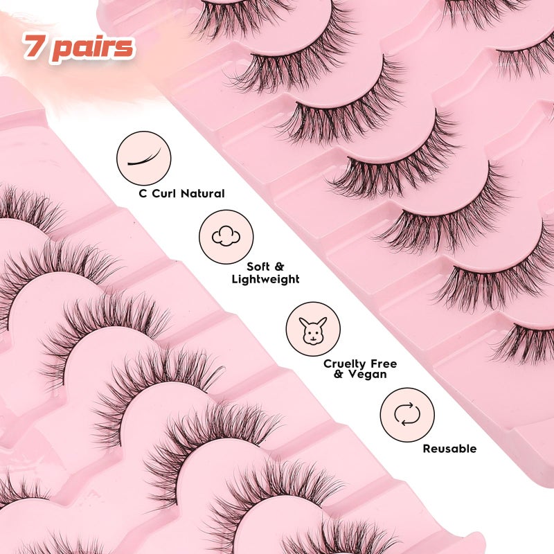 Siligli Eyelashes Natural Cat Eye Lashes 15mm Wispy Eyelashes Flared Fluffy Strip Lashes 0.1MM Thin Band False Eyelashes C Curl Lashes Siligli Eye Lashes Pack 7 Pair - Image 5