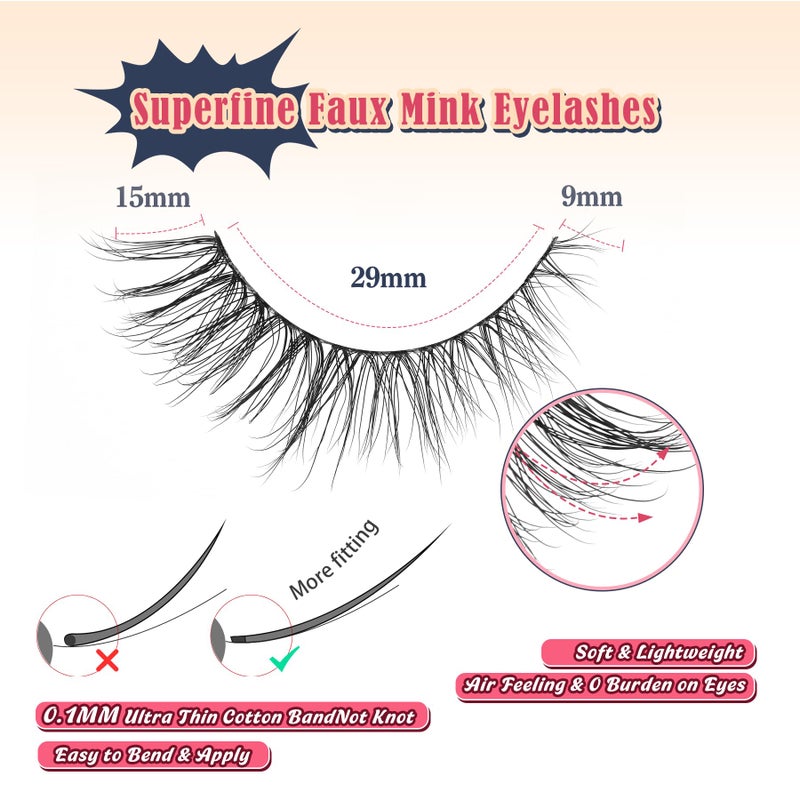 Siligli Eyelashes Natural Cat Eye Lashes 15mm Wispy Eyelashes Flared Fluffy Strip Lashes 0.1MM Thin Band False Eyelashes C Curl Lashes Siligli Eye Lashes Pack 7 Pair - Image 2