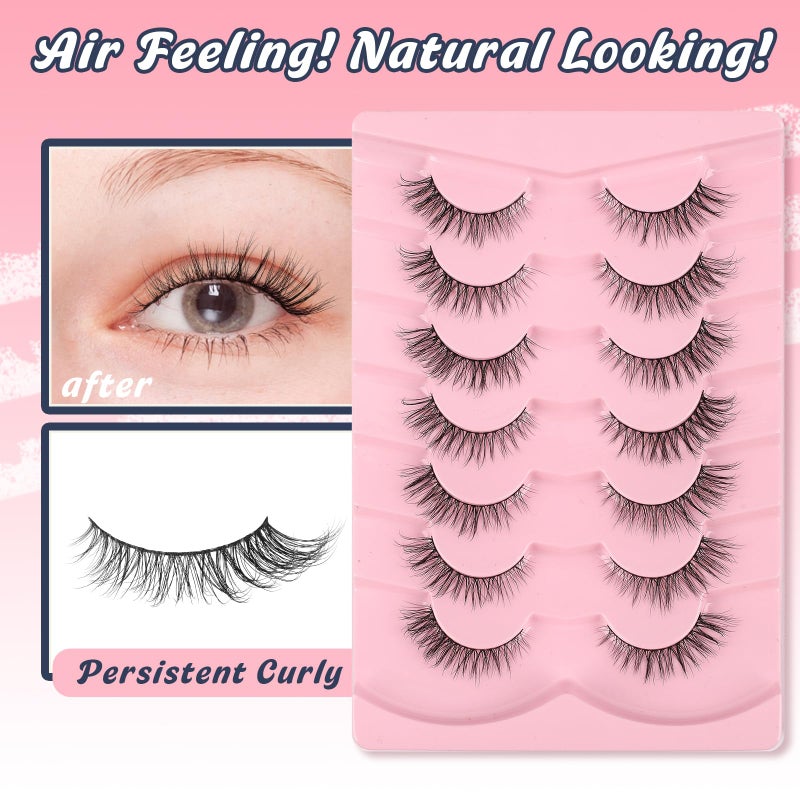 Siligli Eyelashes Natural Cat Eye Lashes 15mm Wispy Eyelashes Flared Fluffy Strip Lashes 0.1MM Thin Band False Eyelashes C Curl Lashes Siligli Eye Lashes Pack 7 Pair - Image 4