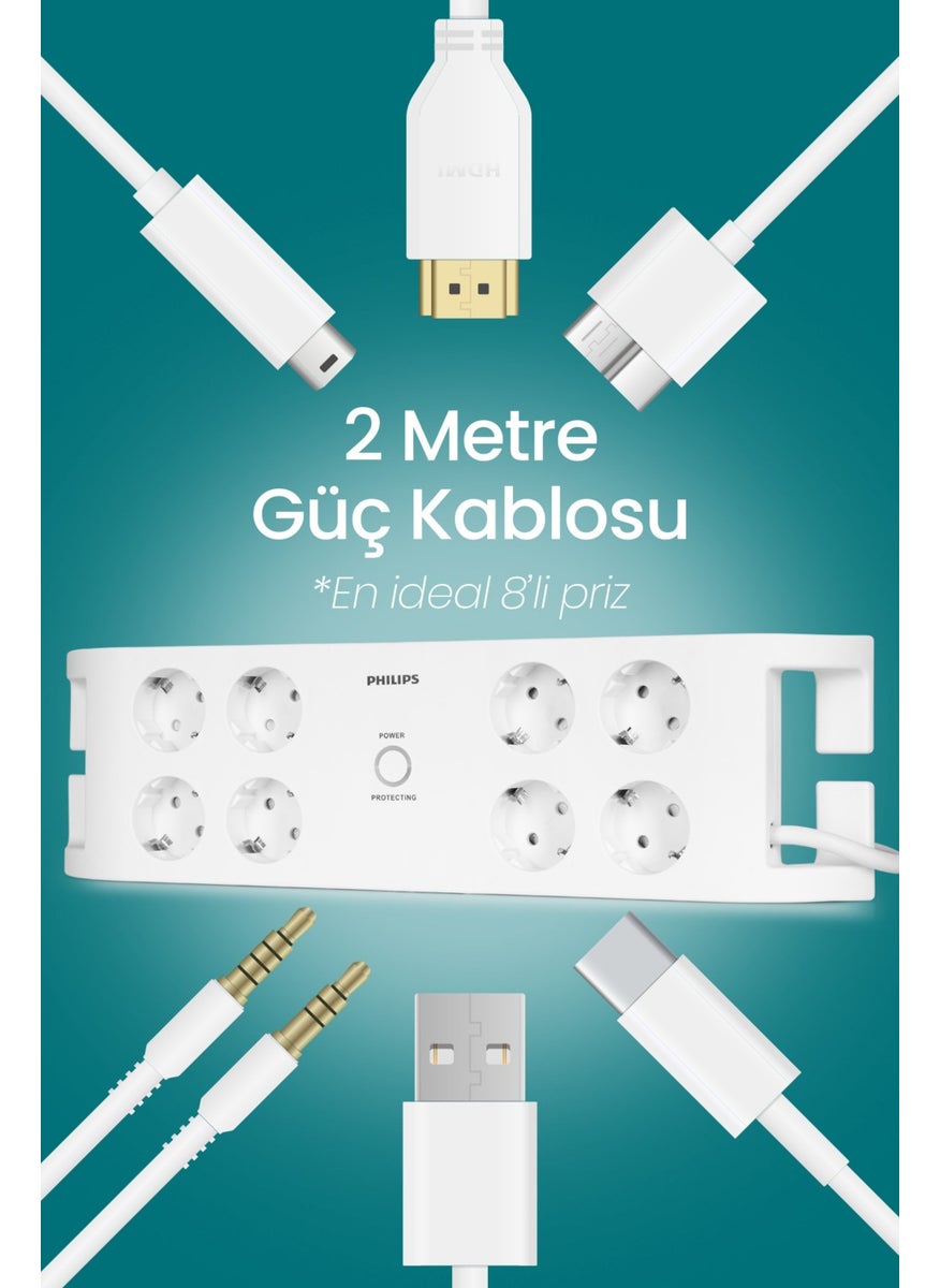 SPN3080B 2 Meter 8-Plug Surge Protected Socket