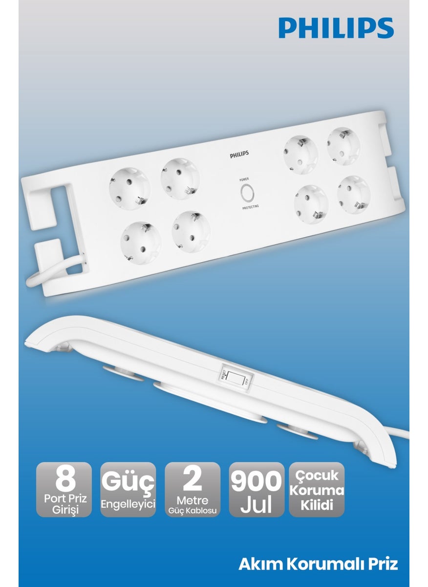 SPN3080B 2 Meter 8-Plug Surge Protected Socket