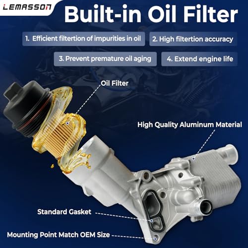 LEMASSON Engine Oil Cooler Filter Housing Assembly Adapter with Insert, Gasket, Cap Compatible with 2011-2021 Chevy Cruze Sonic Trax, Buick Encore 1.4L Turbo Replace 918-428 55566784 55565388 88179-91400 - Image 5