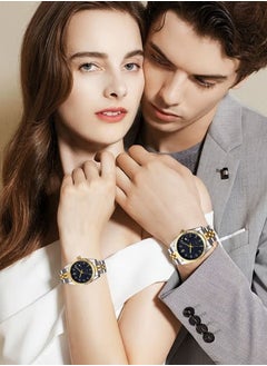WLISTH Stainless Steel Strap Couple Quartz Watch Set, Analog Display Round Dial with Rhinestones Decoration, Luxurious Luminous Waterproof Calendar Watch Gift for Men Women  - Image 1