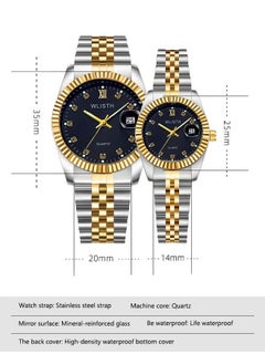 WLISTH Stainless Steel Strap Couple Quartz Watch Set, Analog Display Round Dial with Rhinestones Decoration, Luxurious Luminous Waterproof Calendar Watch Gift for Men Women  - Image 2