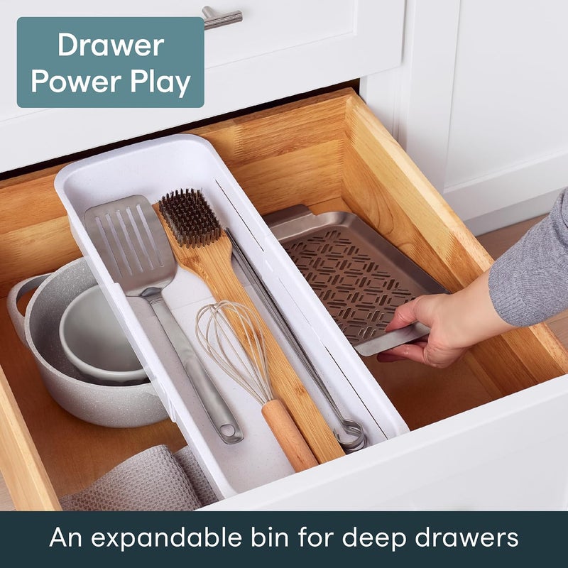 يوكوبيا صندوق درج منزلق YouCopia DrawerFit، منظِّم تخزين مطبخ قابل للتوسيع والتعديل، أبيض مرقط - Image 2
