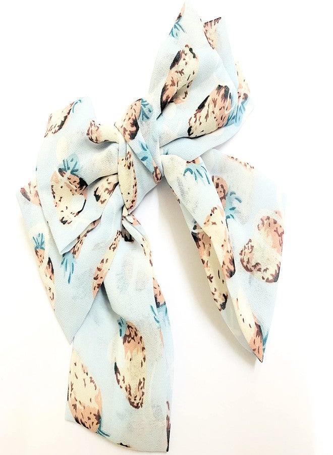 A'SHOP Strawberry Printed Georgette Big Bow Hair Clip with Barrettes for Girls & Women (Blue) - Image 1