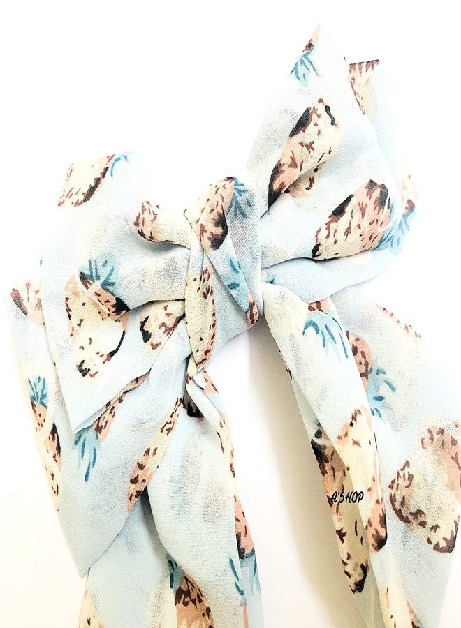 A'SHOP Strawberry Printed Georgette Big Bow Hair Clip with Barrettes for Girls & Women (Blue) - Image 3