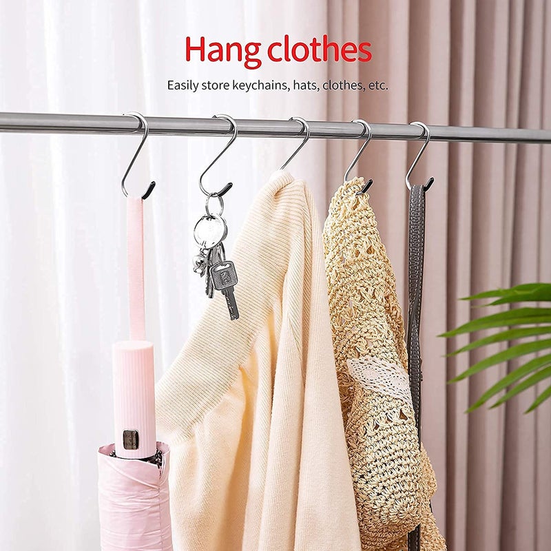 VYNTRIX Heavy Duty Stainless Steel Cap Silver S-Shaped Hanging Hangers Hooks for Kitchen, Bathroom,Bedroom, Office, Pan, Pot, Coat, Bag, Plants (Silver, 3.25 inch/4mm) - (Pack of 10) - Image 4