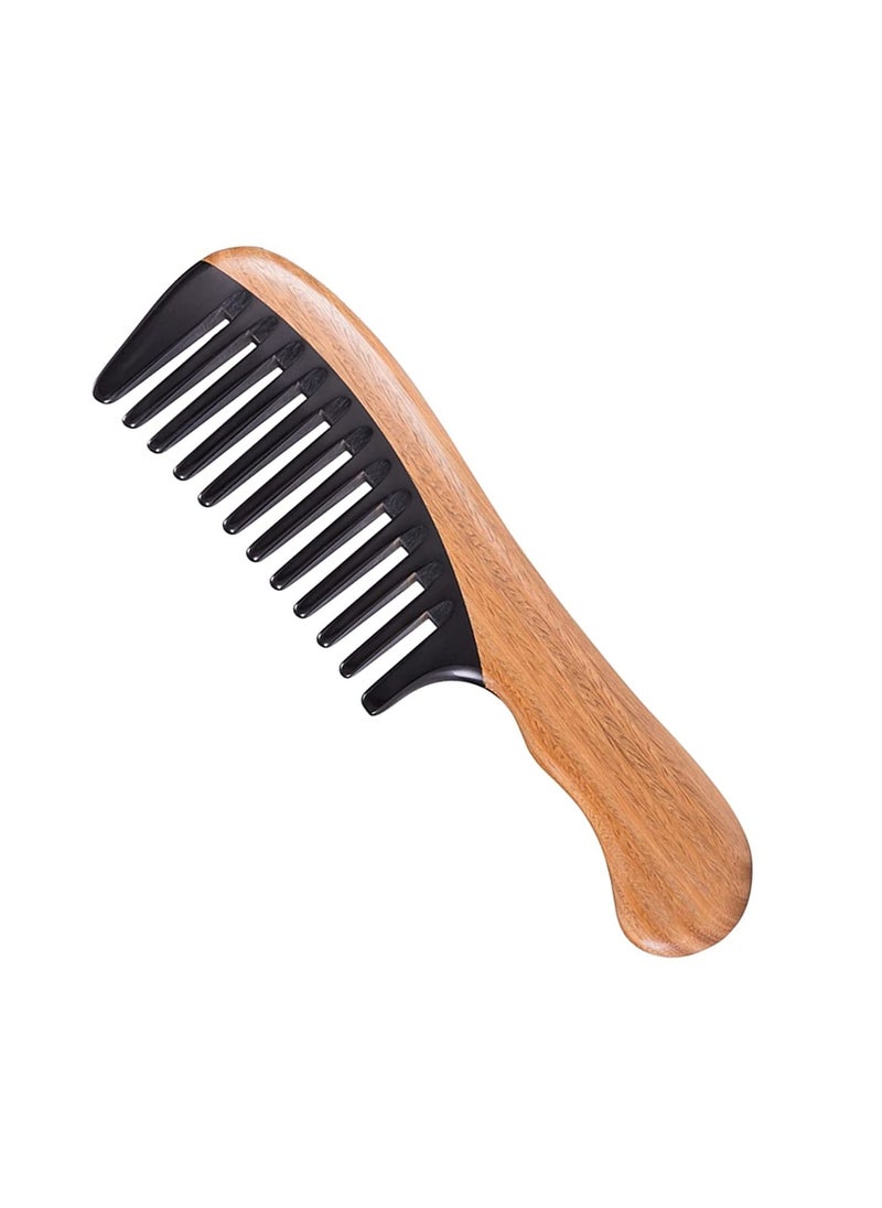 Liasun - Exquisite Handmade Hair Comb  Anti Static 100 Natural Green Sandalwood Buffalo Horn Comb Detangling Comb for WomenMenThickFine CurlyStraightWavy HairGreen Sandalwood Buffalo Horn Wide Tooth - Image 1