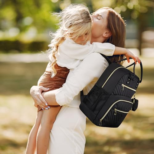 Pritent Diaper Bag Backpack,Baby Essentials Diapers Bag with Pacifier Case,Multipurpose Stylish Large Capacity Travel Backpack for Baby Girl/Boy(M-Black) - Image 2