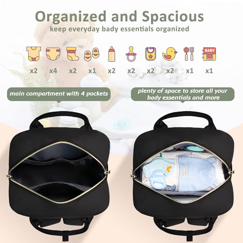 Pritent Diaper Bag Backpack,Baby Essentials Diapers Bag with Pacifier Case,Multipurpose Stylish Large Capacity Travel Backpack for Baby Girl/Boy(M-Black) - Image 4