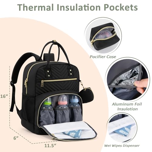 Pritent Diaper Bag Backpack,Baby Essentials Diapers Bag with Pacifier Case,Multipurpose Stylish Large Capacity Travel Backpack for Baby Girl/Boy(M-Black) - Image 5