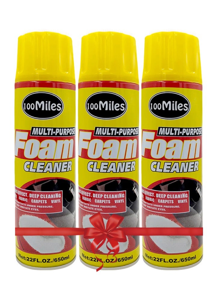 100Miles Combo Offer - Buy 3PC Multi Purpose Foam Cleaner 650ml Upholstery Carpet Seat Fabric Dashboard Door Panel Interior Cleaner Deep Cleaning Foam for Car Home Office Sofa Mattress Rug Vinyl Trim Stain Care Surface Care Brush Top Applicator Formula . - Image 1