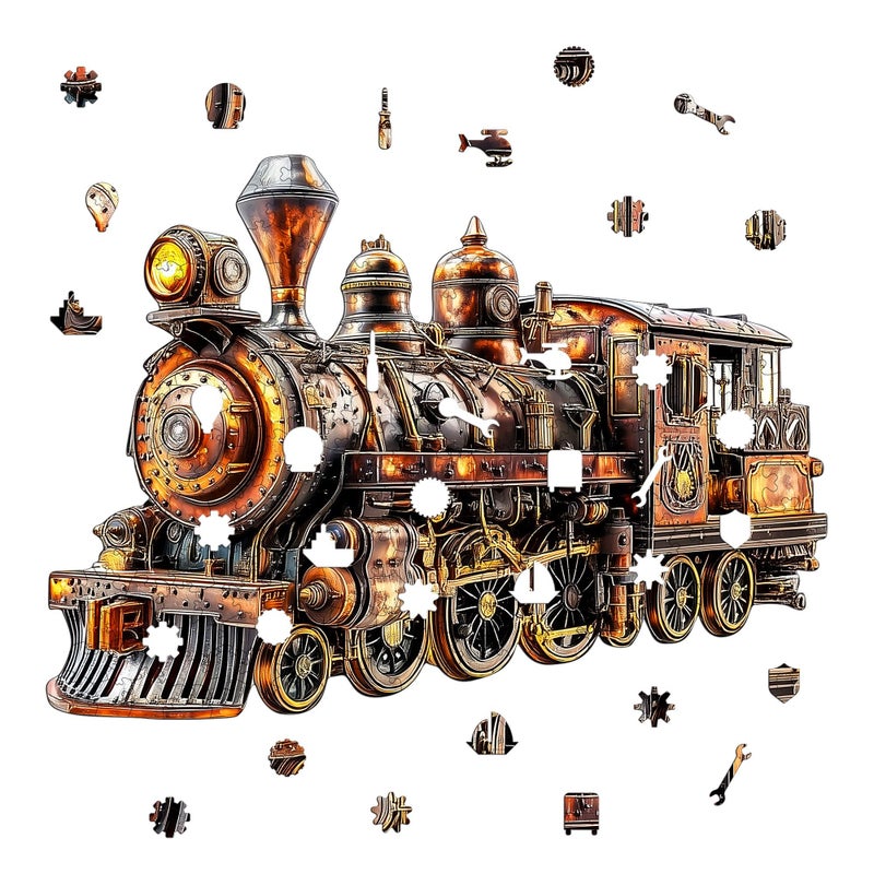 Wooden Puzzle Steampunk Train Jigsaw 210pcs 150pcs 40pcs Artistic Painted Intricate Patterns Improve Concentration Gift for Kids 3 Plus Years - Image 1
