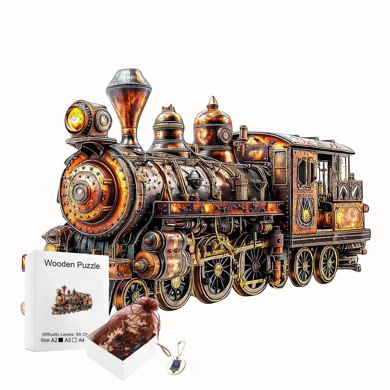 Wooden Puzzle Steampunk Train Jigsaw 210pcs 150pcs 40pcs Artistic Painted Intricate Patterns Improve Concentration Gift for Kids 3 Plus Years - Image 2