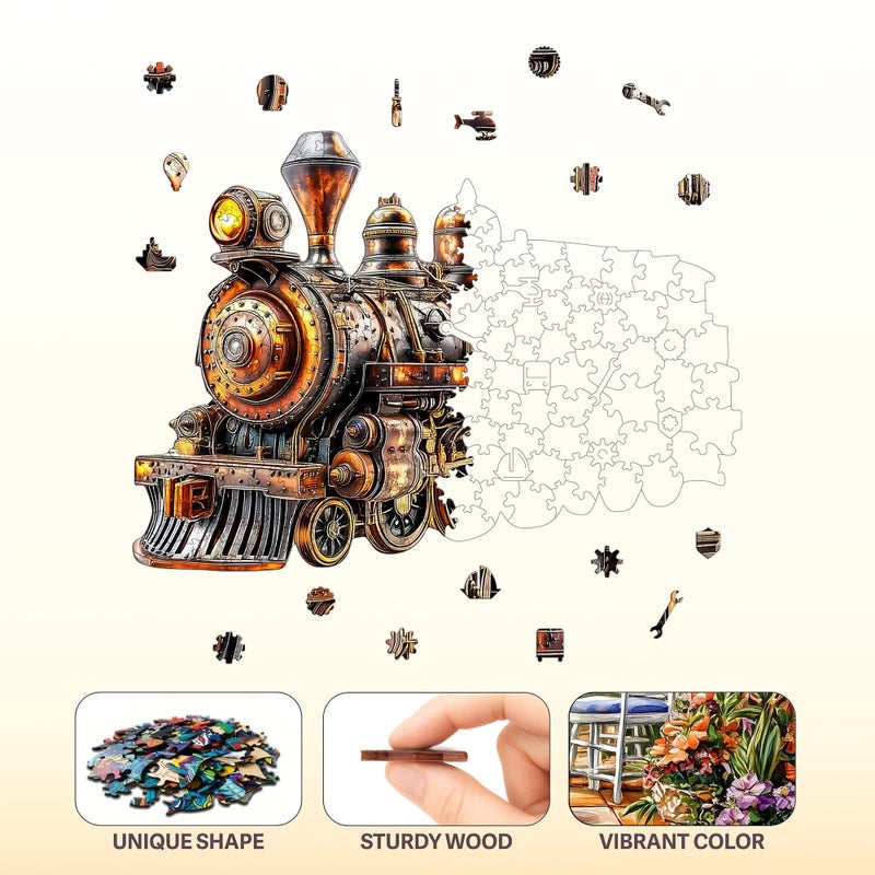 Wooden Puzzle Steampunk Train Jigsaw 210pcs 150pcs 40pcs Artistic Painted Intricate Patterns Improve Concentration Gift for Kids 3 Plus Years - Image 5