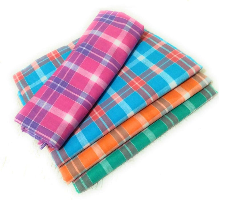 Cotton Colors Cotton Chexs Design Bath Towel ( Large , Multicolor)_d3- Pack of 4 - Image 1