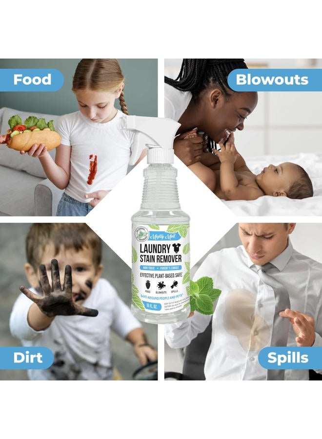 Mighty Mint Laundry Stain Remover, Parent's Choice Non-Toxic Spray for Stains from Food, Drink, Grease, Natural Peppermint Scent, 16oz - Image 2