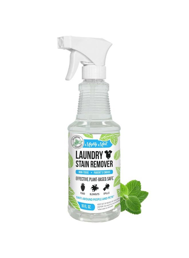 Mighty Mint Laundry Stain Remover, Parent's Choice Non-Toxic Spray for Stains from Food, Drink, Grease, Natural Peppermint Scent, 16oz - Image 1