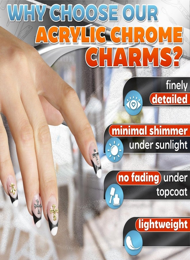 ZOKLU 240 Pcs Silver and Gold Cross Nail Charms Bulk - 3D Silver and Gold Nail Charms Cross for DIY & Professional Manicures - Large-Pack for Creative Manicures with Shiny Crosses Accents - Image 3
