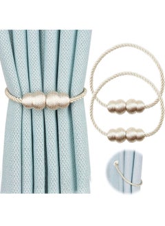YOUGE Magnetic Curtain Tiebacks 2 Pack Rope Decorative Curtain Tie Backs Elegant Curtain Holders for Drapes Outdoor Window Treatment Holdbacks, Beige  - Image 1