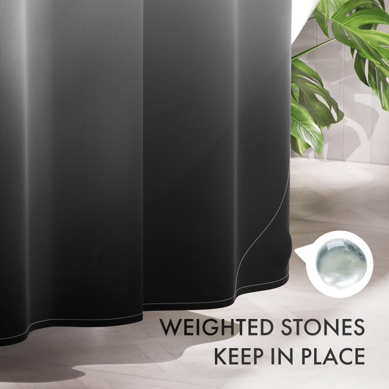 AmazerBath Shower Curtain, Ombre Black Fabric Shower Curtain Set with 12 Hooks, Farmhouse Cloth Black and White Shower Curtain, Washable Bathroom Shower Curtain Sets, 72x84 Inches - Image 5