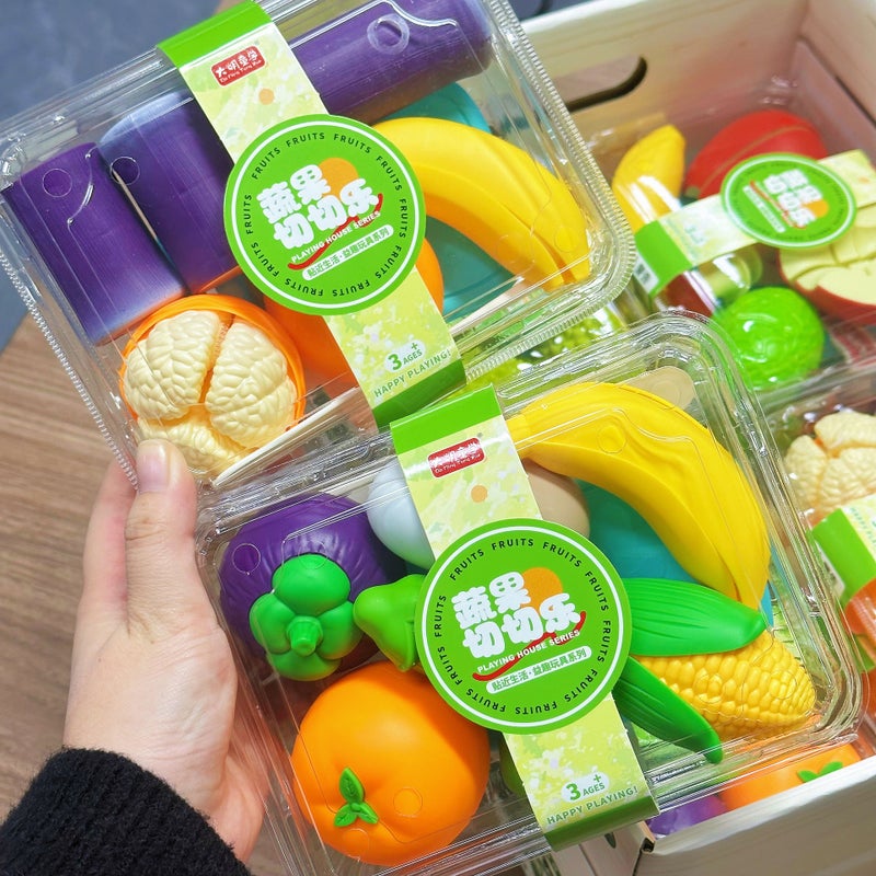Kids Fruit Vegetable Peeling Cutting Toy Set - Pretend Play Kitchen Food (12 pcs) - Image 3