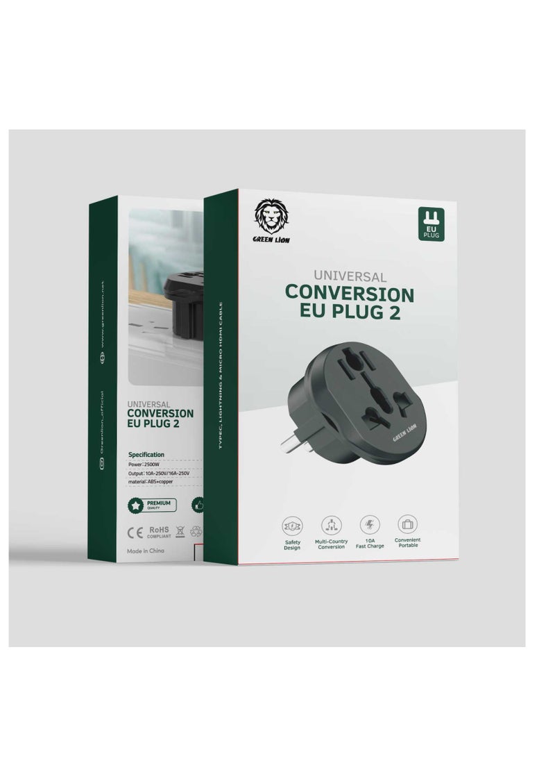 GREEN LION - Universal Conversion EU Plug 2 Fast Charge with Power 2500W / Convenient and Portable / Multi-Country Conversion - Black - Image 1