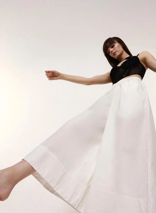 Dennis Lingo White Cotton Solid Palazzo Flared Trousers