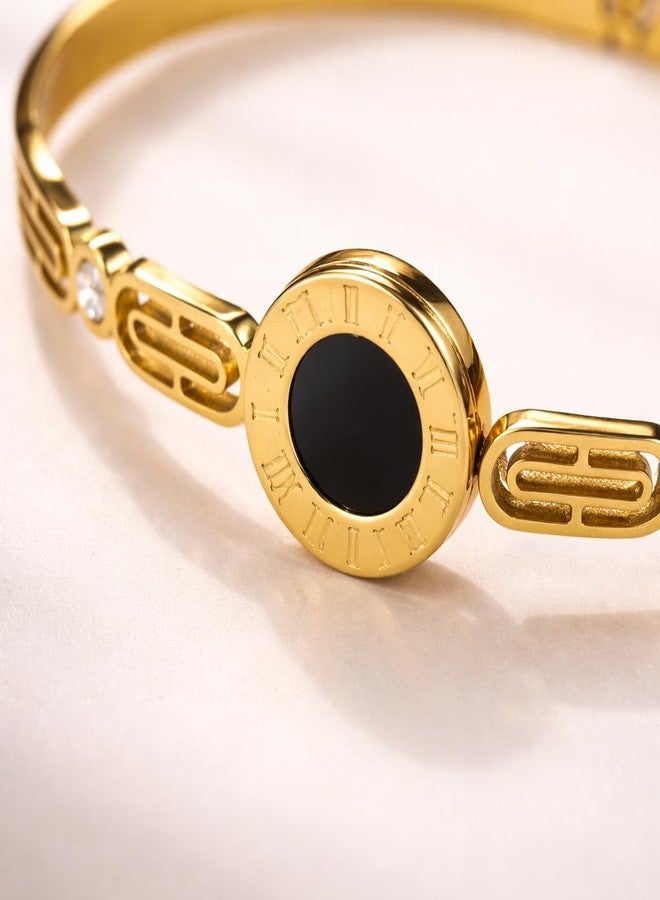 ANUVA Gold Tone Anti Tarnish Roman Dial Bracelet for Women and Girls | Minimal Luxury Bangle |Fashion Jewellery | Gift for Girls - Image 4