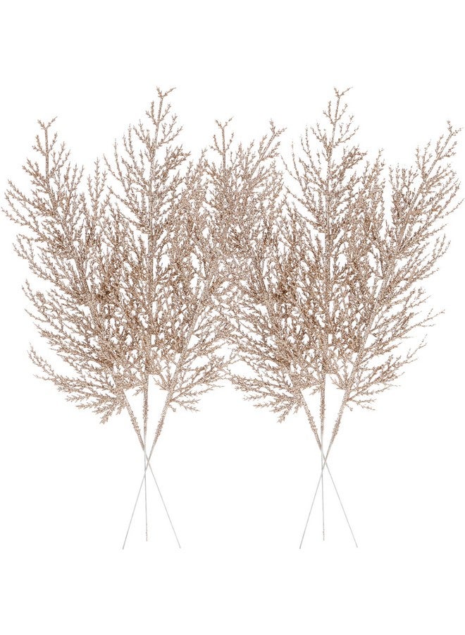 سي تيم مجموعة من 24 قطعة من زينة أغصان أشجار الصنوبر الصناعية اللامعة، أعواد زخرفية، سيقان لامعة، أعواد، أغصان لشجرة الكريسماس، مزهرية صغيرة، عطلة، زفاف، حفلة (14 بوصة، شامبانيا) - Image 1