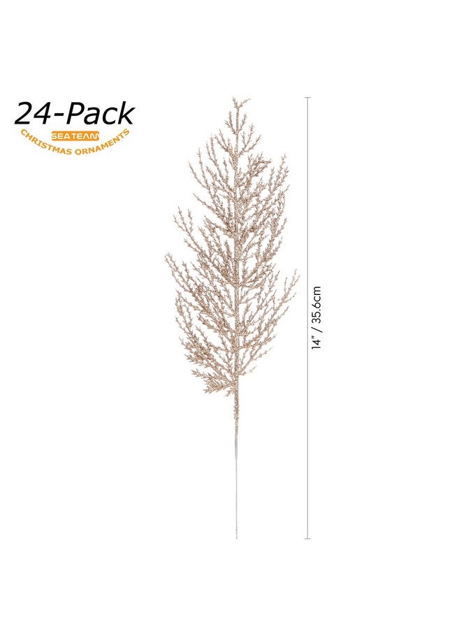 سي تيم مجموعة من 24 قطعة من زينة أغصان أشجار الصنوبر الصناعية اللامعة، أعواد زخرفية، سيقان لامعة، أعواد، أغصان لشجرة الكريسماس، مزهرية صغيرة، عطلة، زفاف، حفلة (14 بوصة، شامبانيا) - Image 2