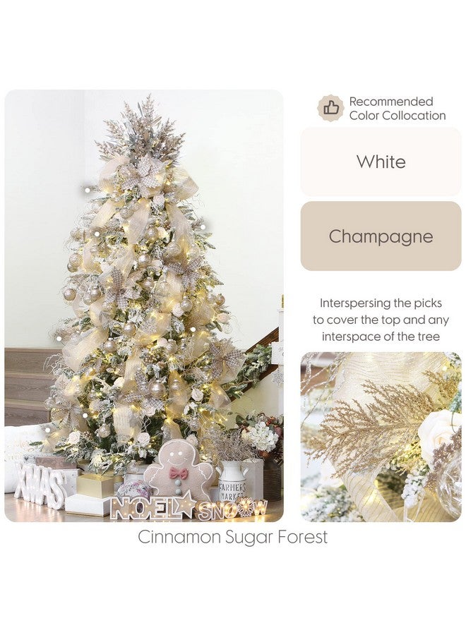 سي تيم مجموعة من 24 قطعة من زينة أغصان أشجار الصنوبر الصناعية اللامعة، أعواد زخرفية، سيقان لامعة، أعواد، أغصان لشجرة الكريسماس، مزهرية صغيرة، عطلة، زفاف، حفلة (14 بوصة، شامبانيا) - Image 3