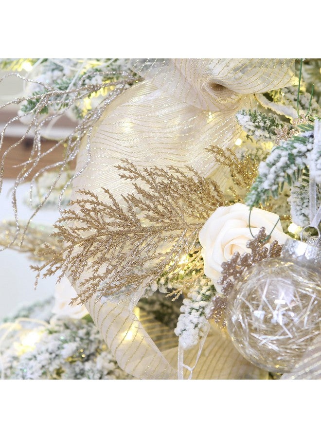 سي تيم مجموعة من 24 قطعة من زينة أغصان أشجار الصنوبر الصناعية اللامعة، أعواد زخرفية، سيقان لامعة، أعواد، أغصان لشجرة الكريسماس، مزهرية صغيرة، عطلة، زفاف، حفلة (14 بوصة، شامبانيا) - Image 5