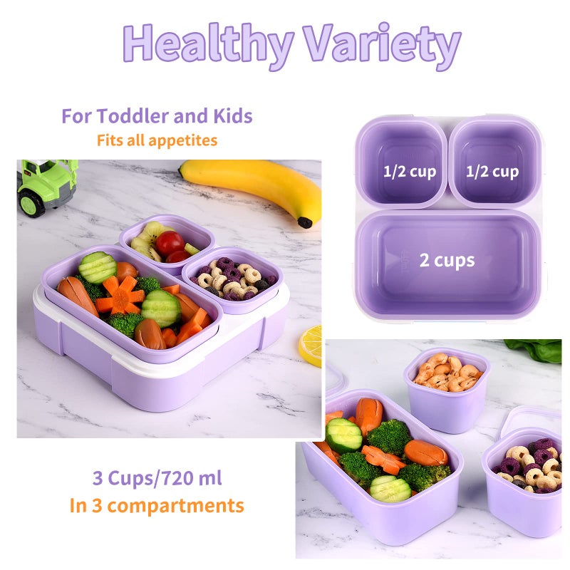 Genteen Bento Box for Kids, Kids Lunch Box with 3 Removable Compartments, Toddler Lunch Box for Daycare, School, Ideal Portion Size for Ages 3 to 7 BPA-Free Dishwasher Safe-Green - Purple - Image 4