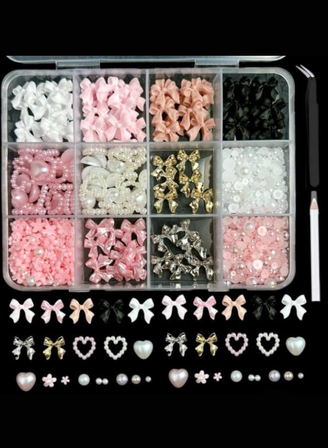 مجموعة أحجار الراين لتزيين الأظافر مع 12 شبكة، عقدة ثلاثية الأبعاد ودبابيس أظافر من اللؤلؤ، أشكال قلب القمر والنجمة، لتزيين الأظافر بنفسك، مع ملقط وقلم شمع، لأدوات تجميل الأظافر والوجه (ألوان مختلطة) - Image 1