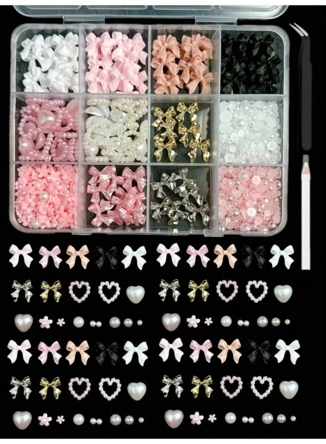 مجموعة أحجار الراين لتزيين الأظافر مع 12 شبكة، عقدة ثلاثية الأبعاد ودبابيس أظافر من اللؤلؤ، أشكال قلب القمر والنجمة، لتزيين الأظافر بنفسك، مع ملقط وقلم شمع، لأدوات تجميل الأظافر والوجه (ألوان مختلطة) - Image 4