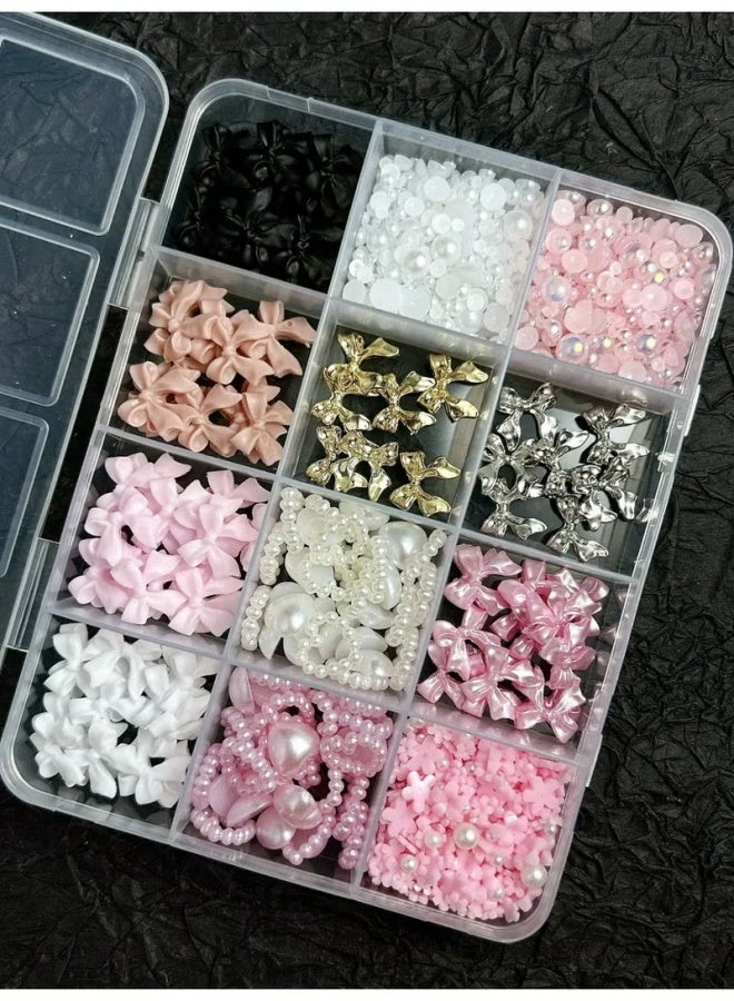 مجموعة أحجار الراين لتزيين الأظافر مع 12 شبكة، عقدة ثلاثية الأبعاد ودبابيس أظافر من اللؤلؤ، أشكال قلب القمر والنجمة، لتزيين الأظافر بنفسك، مع ملقط وقلم شمع، لأدوات تجميل الأظافر والوجه (ألوان مختلطة) - Image 2