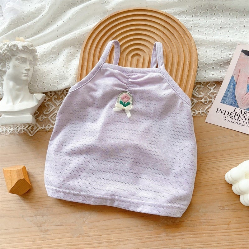 Korean Style Baby Clothes 2024 Summer New 1-3 Years Old Baby Boy Cotton Two-Piece Thin Class A Outfit F purple [sling]]