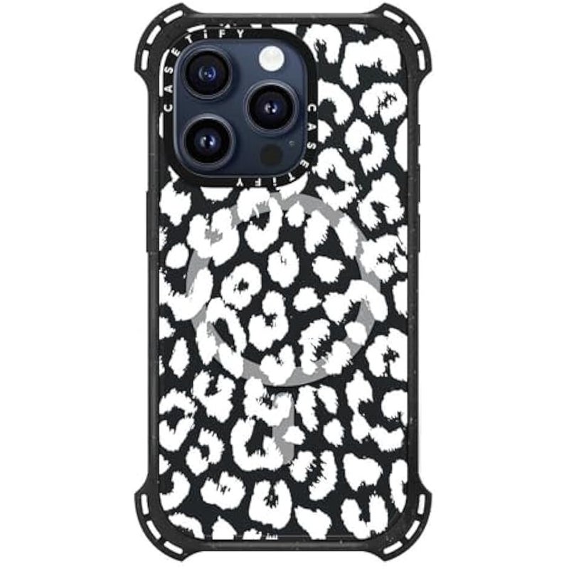 Casetify Bounce iPhone 15 Pro Case 【6X Military Grade Drop Tested / 21.3ft Drop Protection/Compatible with Magsafe】 - White Transparent Leopard Animal Print - Triple Black - Image 2