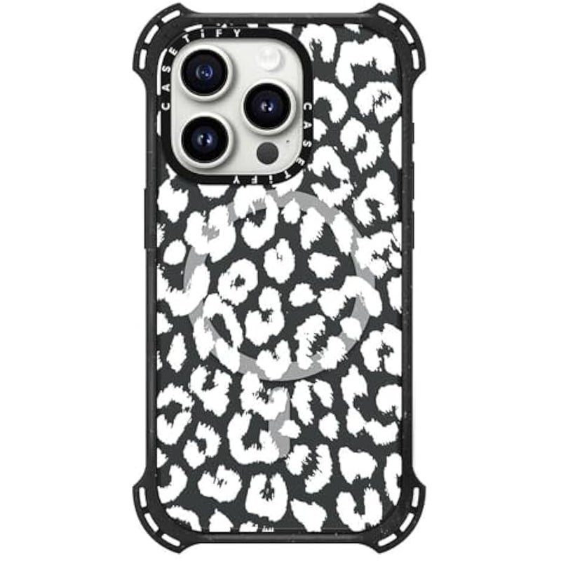 Casetify Bounce iPhone 15 Pro Case 【6X Military Grade Drop Tested / 21.3ft Drop Protection/Compatible with Magsafe】 - White Transparent Leopard Animal Print - Triple Black - Image 3