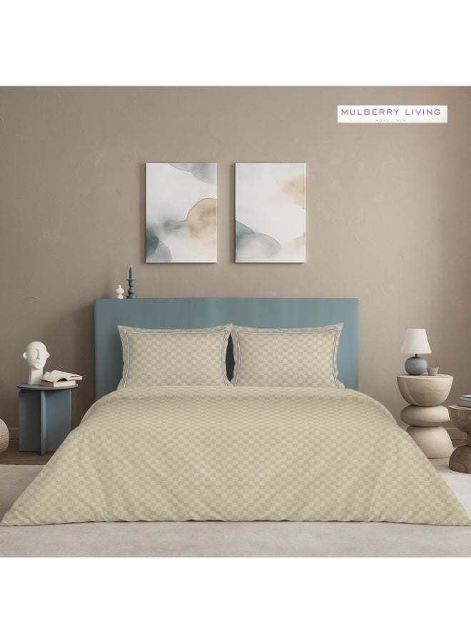 MULBERRY LIVING 100% Cotton -300 TC Urban Grid Duvet Cover set - 1 Duvet Cover (260 x 240 cms), 1 California King Fitted Bedsheet (200 x 200 x 30 cms) with 2 Pillow Covers (50 x 75 cms) - Pearl - Image 1