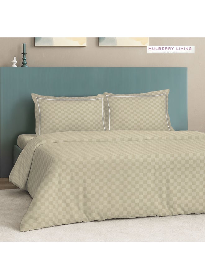 MULBERRY LIVING 100% Cotton -300 TC Urban Grid Duvet Cover set - 1 Duvet Cover (260 x 240 cms), 1 California King Fitted Bedsheet (200 x 200 x 30 cms) with 2 Pillow Covers (50 x 75 cms) - Pearl - Image 5
